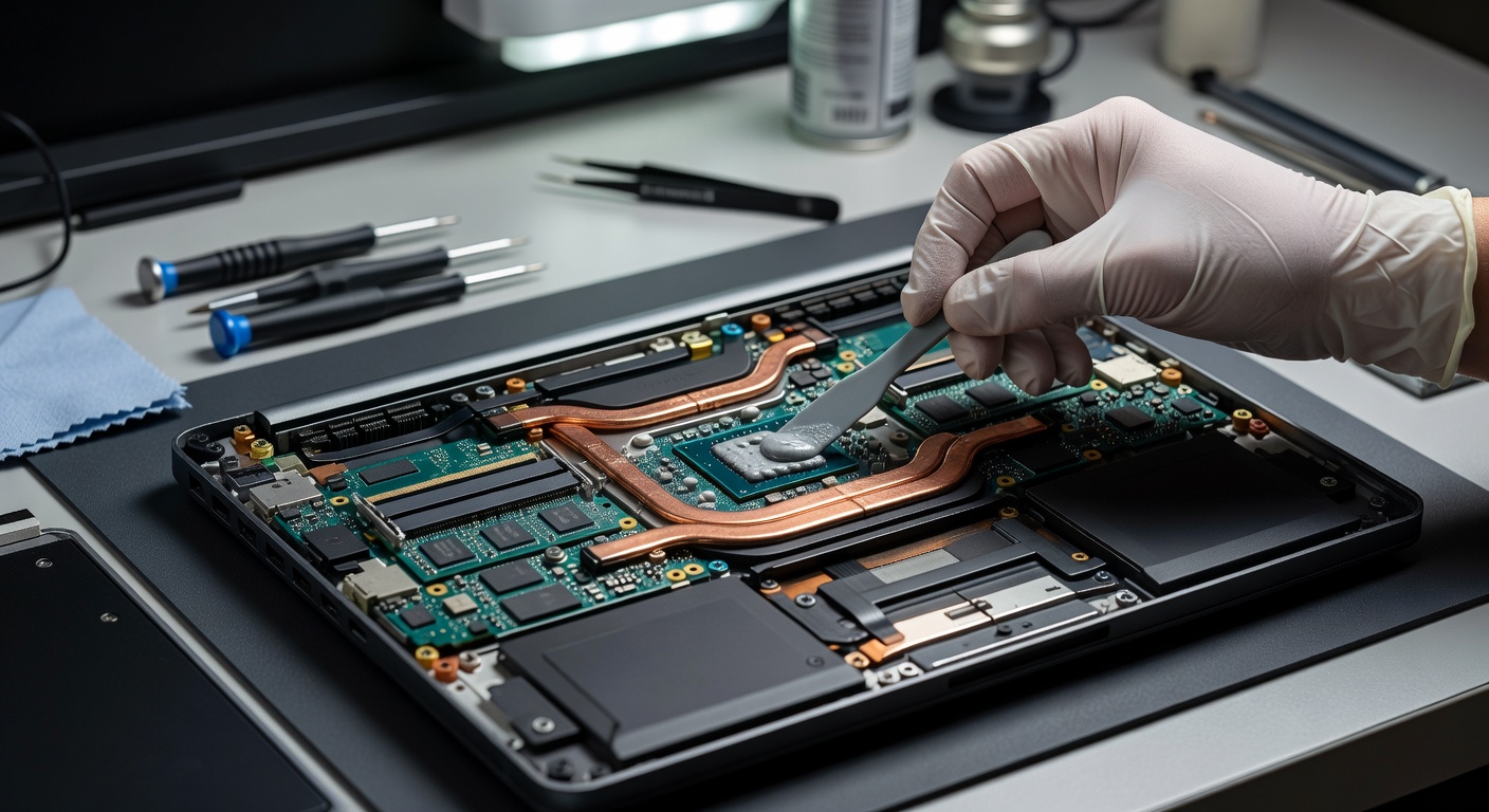 Applying thermal paste to a laptop processor